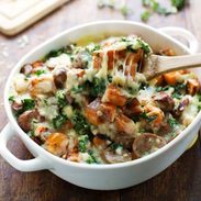 A picture of Sweet Potato, Kale, and Sausage Bake with White Cheese Sauce