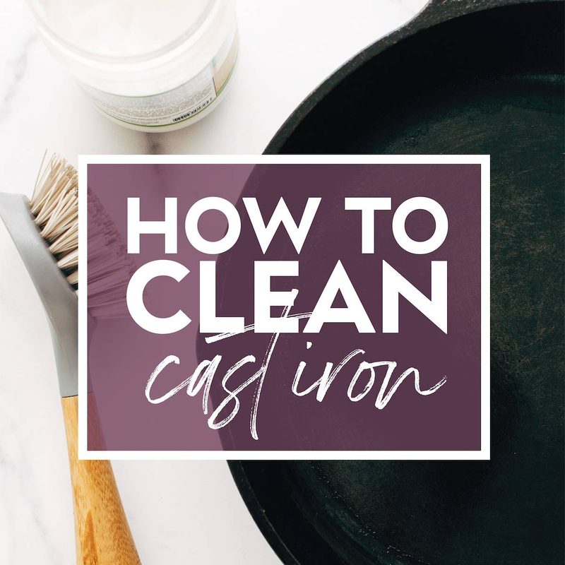 Dirty cast iron pan with brush