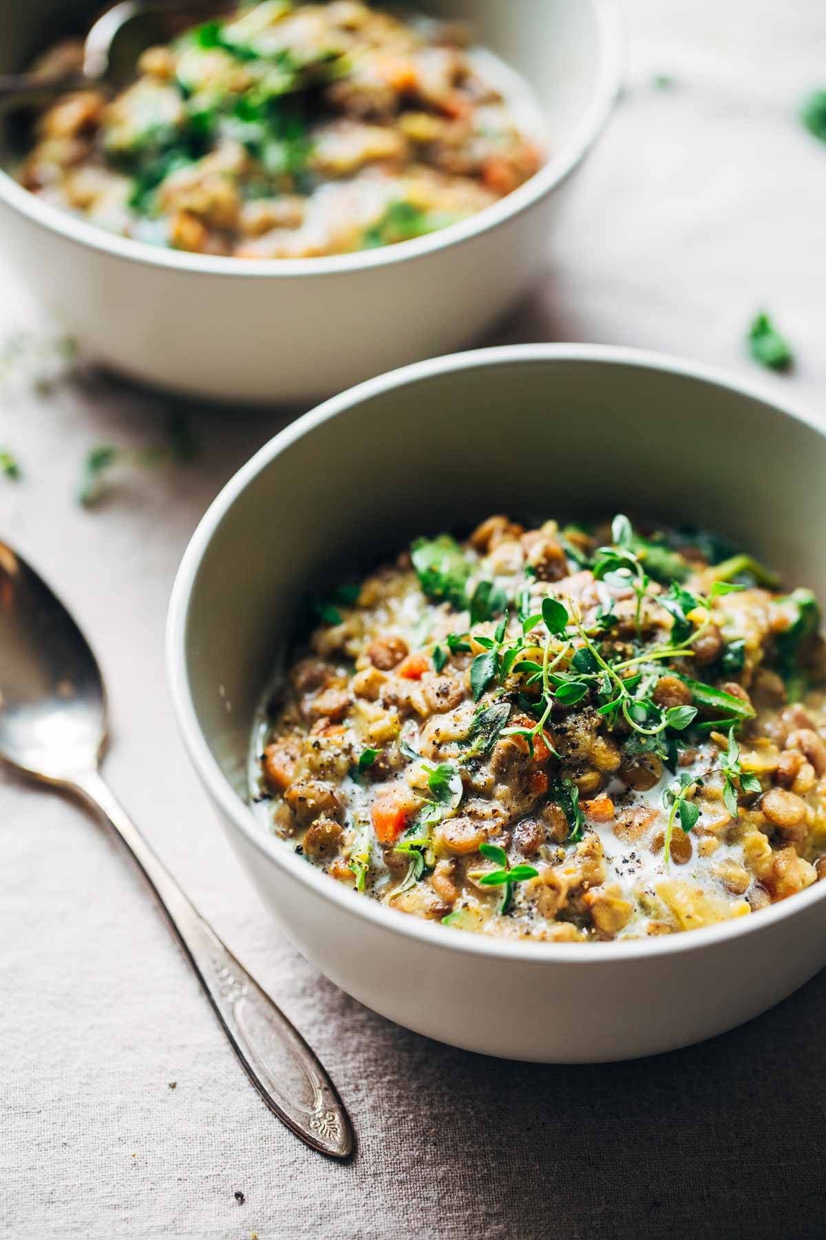 Creamy Spinach Lentils in a bowl.