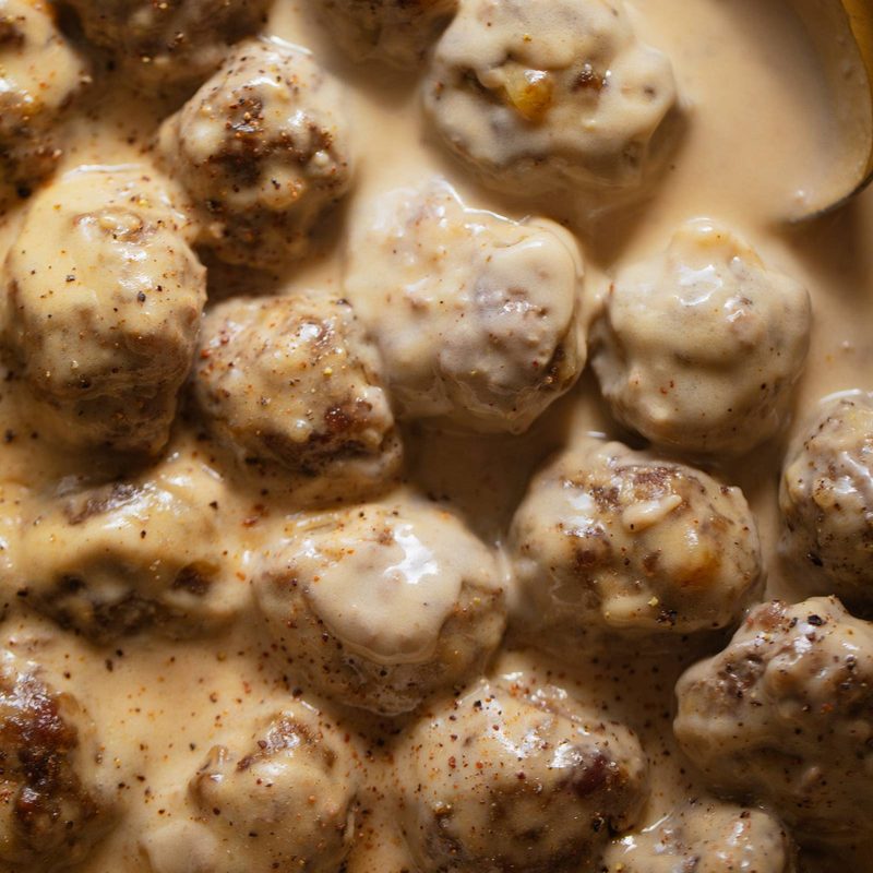 Swedish meatballs in a pan.