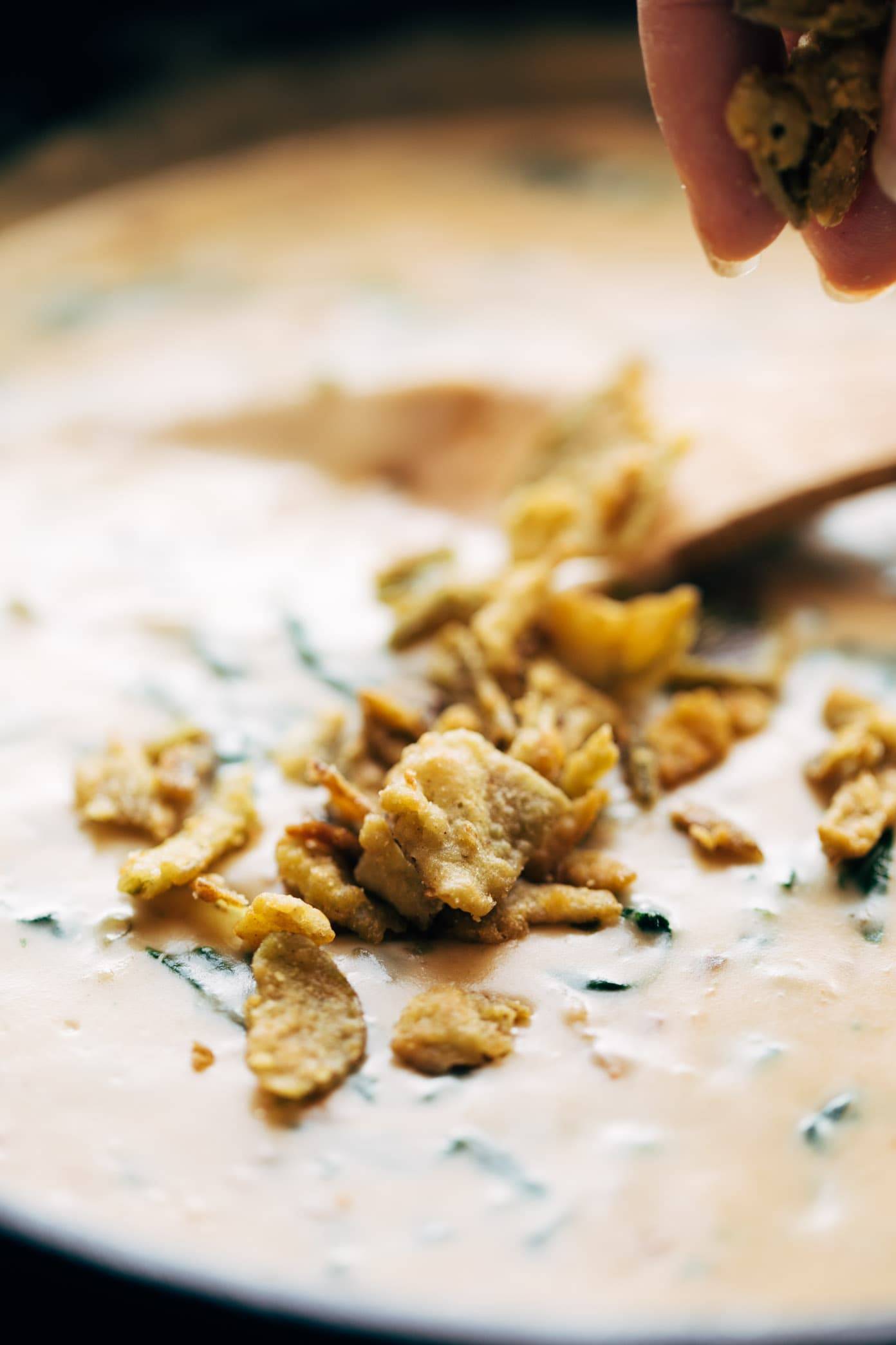 Spinach Queso with crispy jalapeños