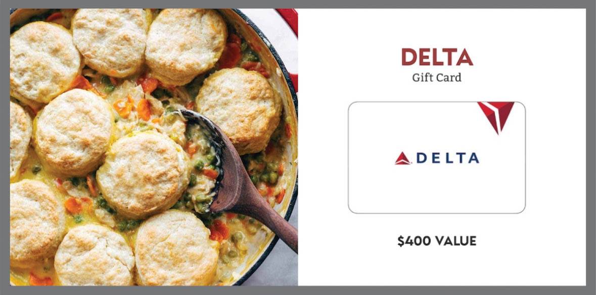Delta gift card with chicken pot pie.